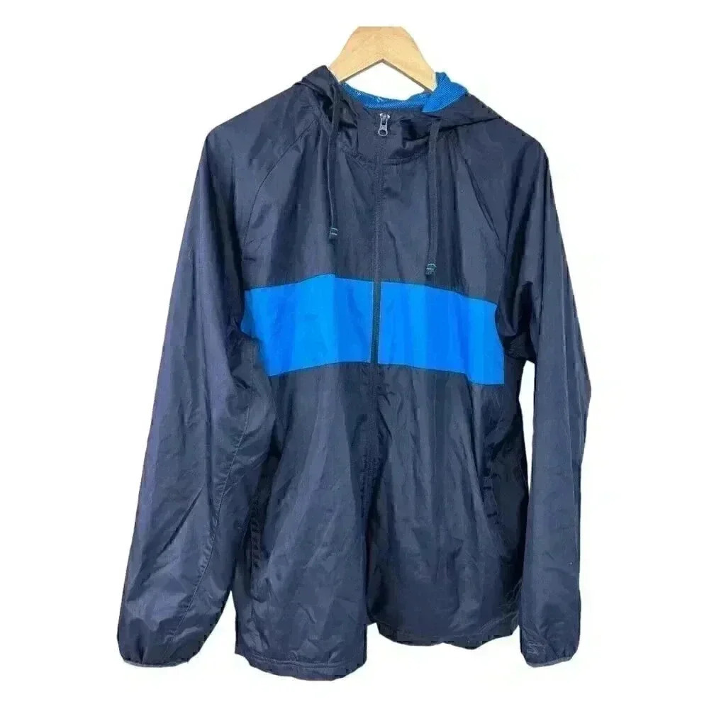 Vintage 90s Starter Windbreaker Blue Full-Zip jacket with hood Mens XL (46-48)